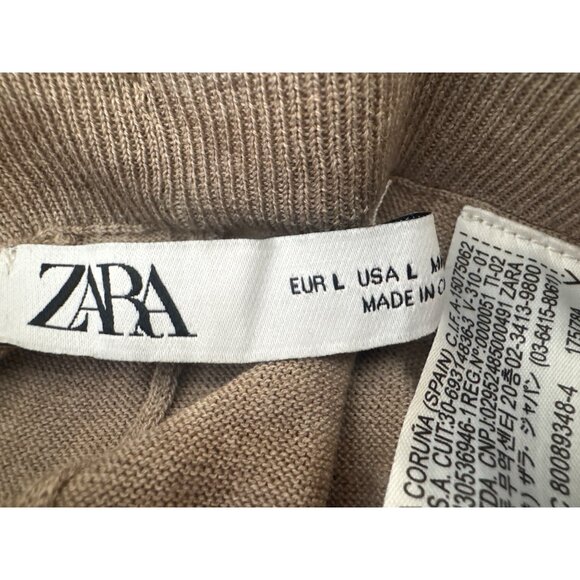 2/$30 ZARA Large Taupe Elastic Waist Wide Leg Silk Cotton Pants - Picture 4 of 14